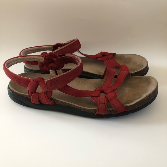 teva red leather sandals